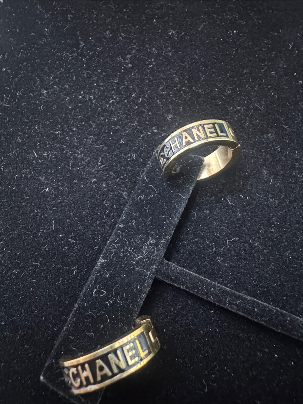 Earrings  Gold and Black Enamel  Hoop Earrings